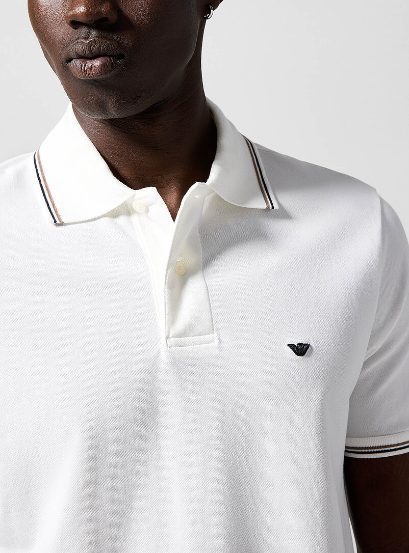 Emporio Armani White Striped-trim polo for men