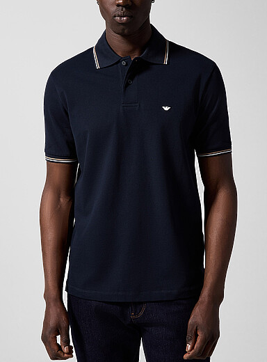 Emporio Armani: Le polo bordures ray&eacute;es Bleu marine - Bleu nuit pour homme