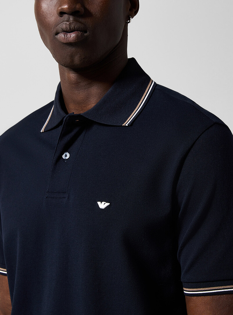 Emporio Armani: Le polo bordures ray&eacute;es Bleu marine - Bleu nuit pour homme
