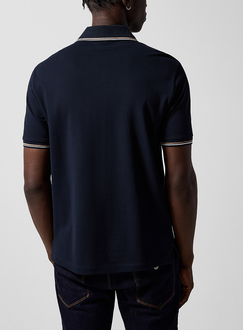 Emporio Armani: Le polo bordures ray&eacute;es Bleu marine - Bleu nuit pour homme