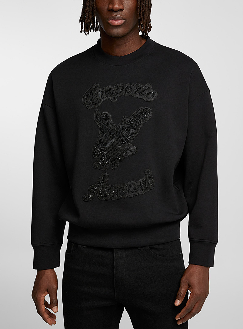 Emporio Armani Black Crystals appliqué signature sweatshirt for men