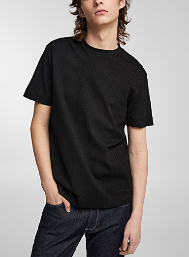 Emporio Armani Black Textured chevrons T-shirt for men