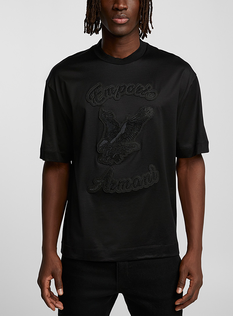 Emporio Armani Black Crystals appliqué signature T-shirt for men