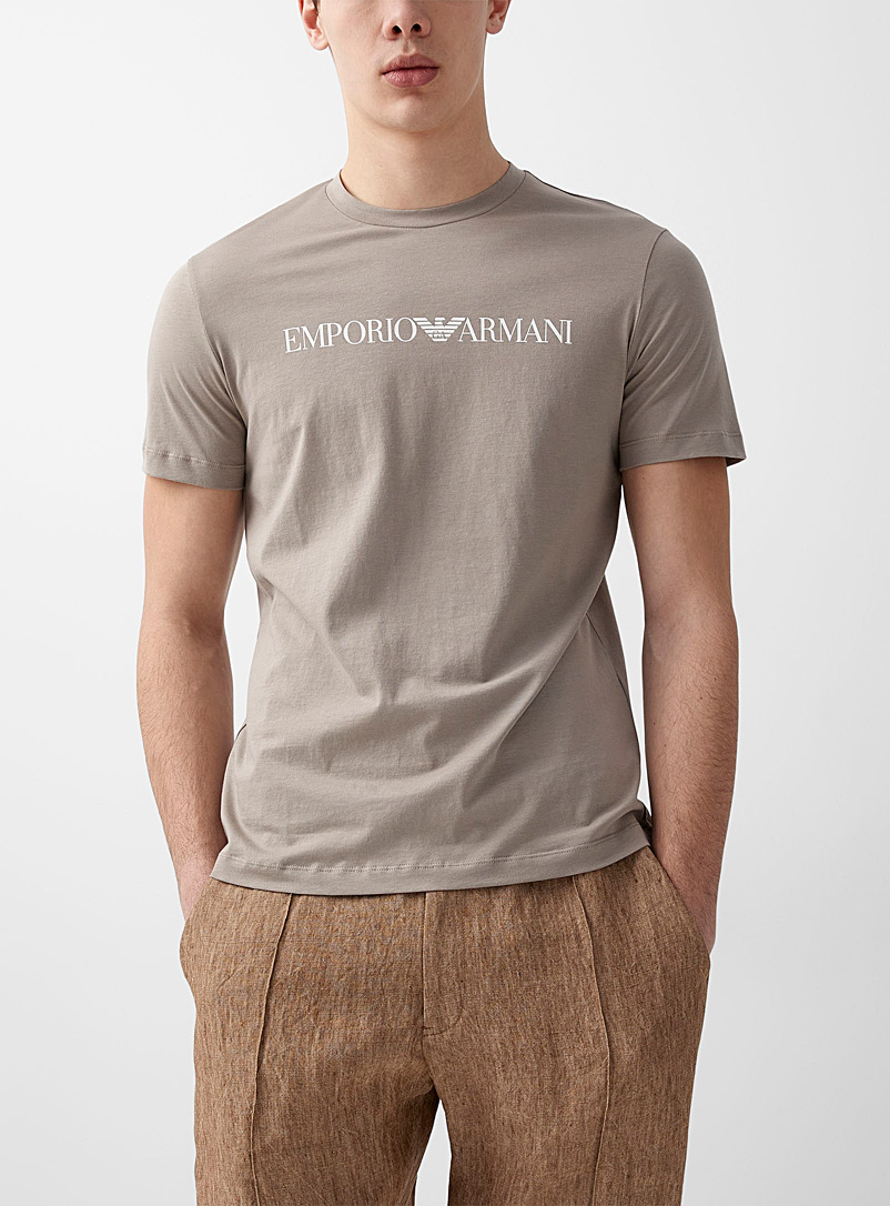 Emporio Armani Cream Beige Streamlined accent signature T-shirt for men