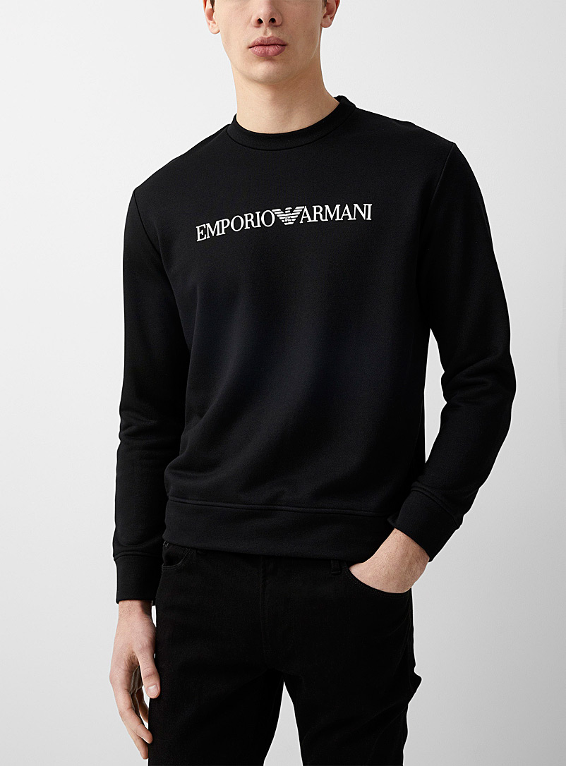 Emporio Armani Black Embossed signature plain sweatshirt for men