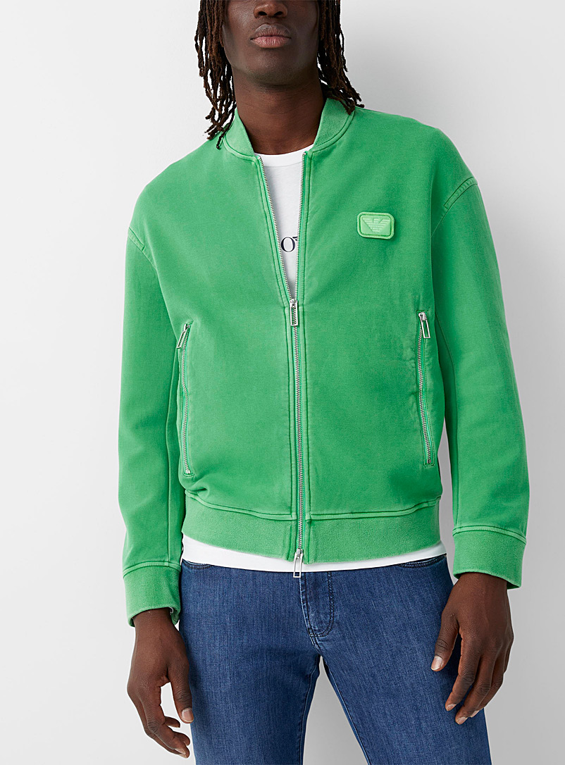 Emporio Armani Green Bomber-style zip-up sweatshirt for men