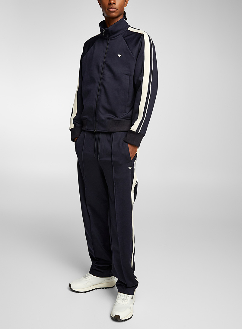 Emporio Armani: La veste zippée twill indigo Marine pour homme