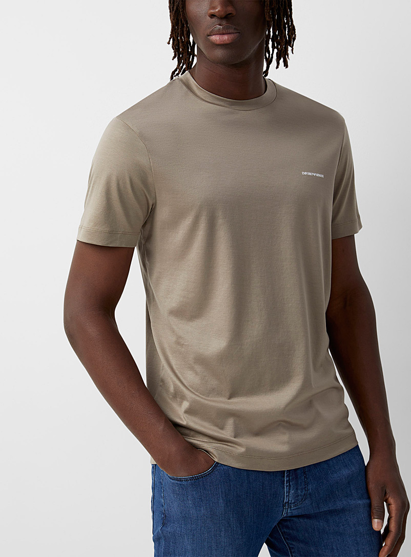 Emporio Armani Cream Beige Mini-logo lyocell T-shirt for men
