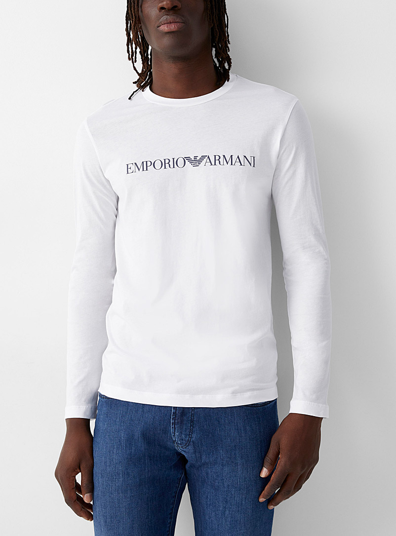 Mercerized cotton long-sleeve signature T-shirt | Emporio Armani | Shop Armani Designer Clothing & Accessories | Simons