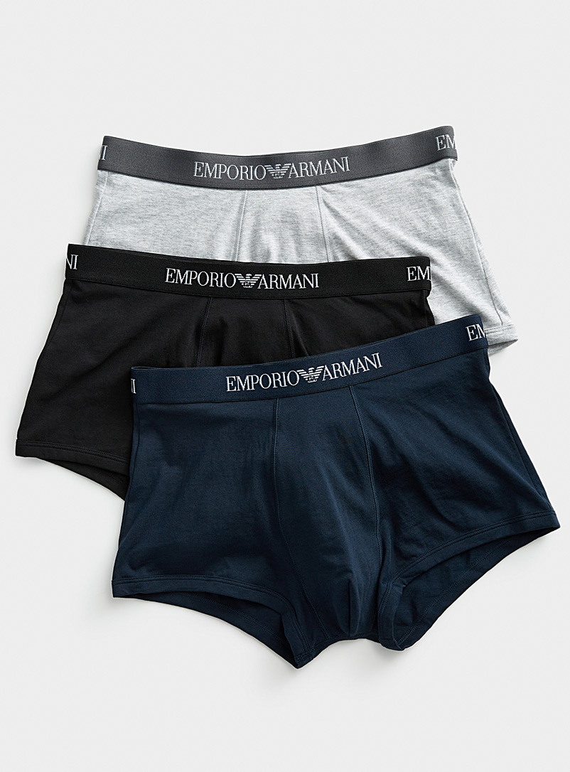 Emporio Armani Patterned Blue Logo-waist solid trunks 3-pack for men