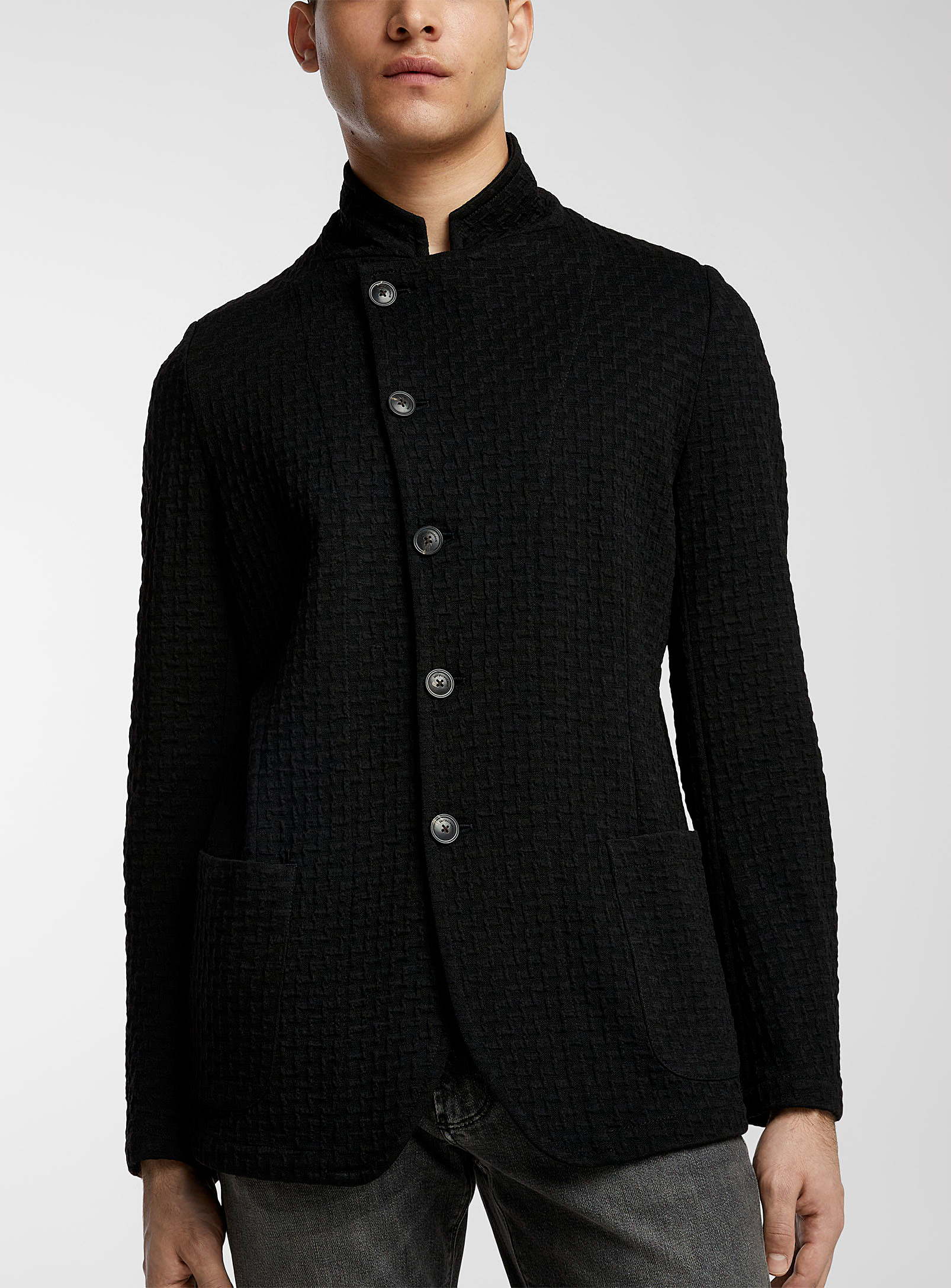 Emporio Armani Embossed Labyrinth Patterns Jacket In Black