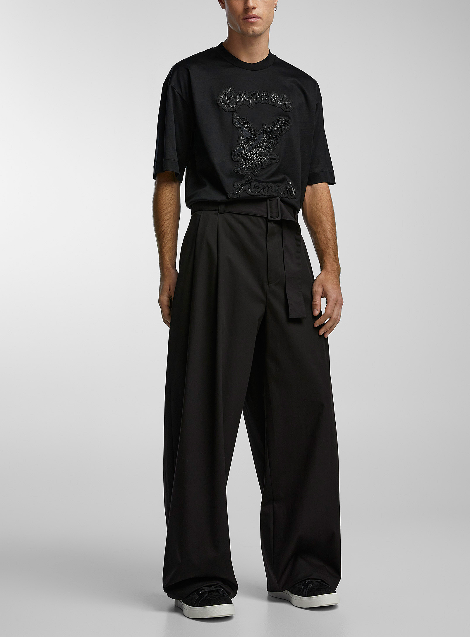 Shop Emporio Armani Belted Wide-leg Pant In Black