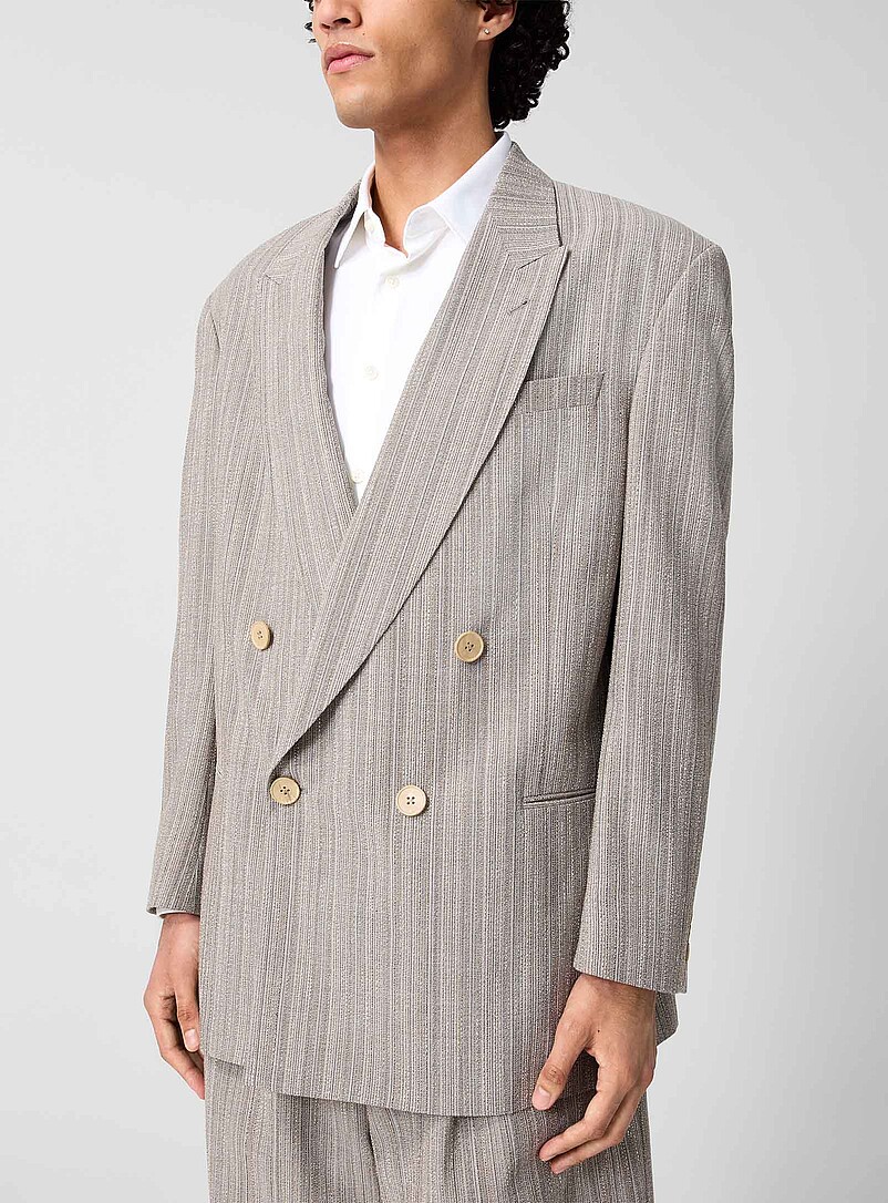 Textured Virgin Wool Double-Breasted Suit Jacket