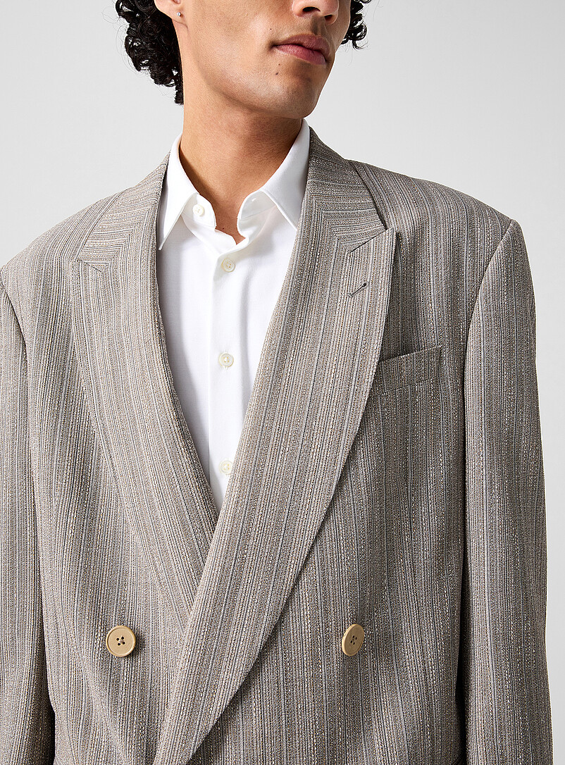 Textured virgin wool double-breasted suit jacket product image 2