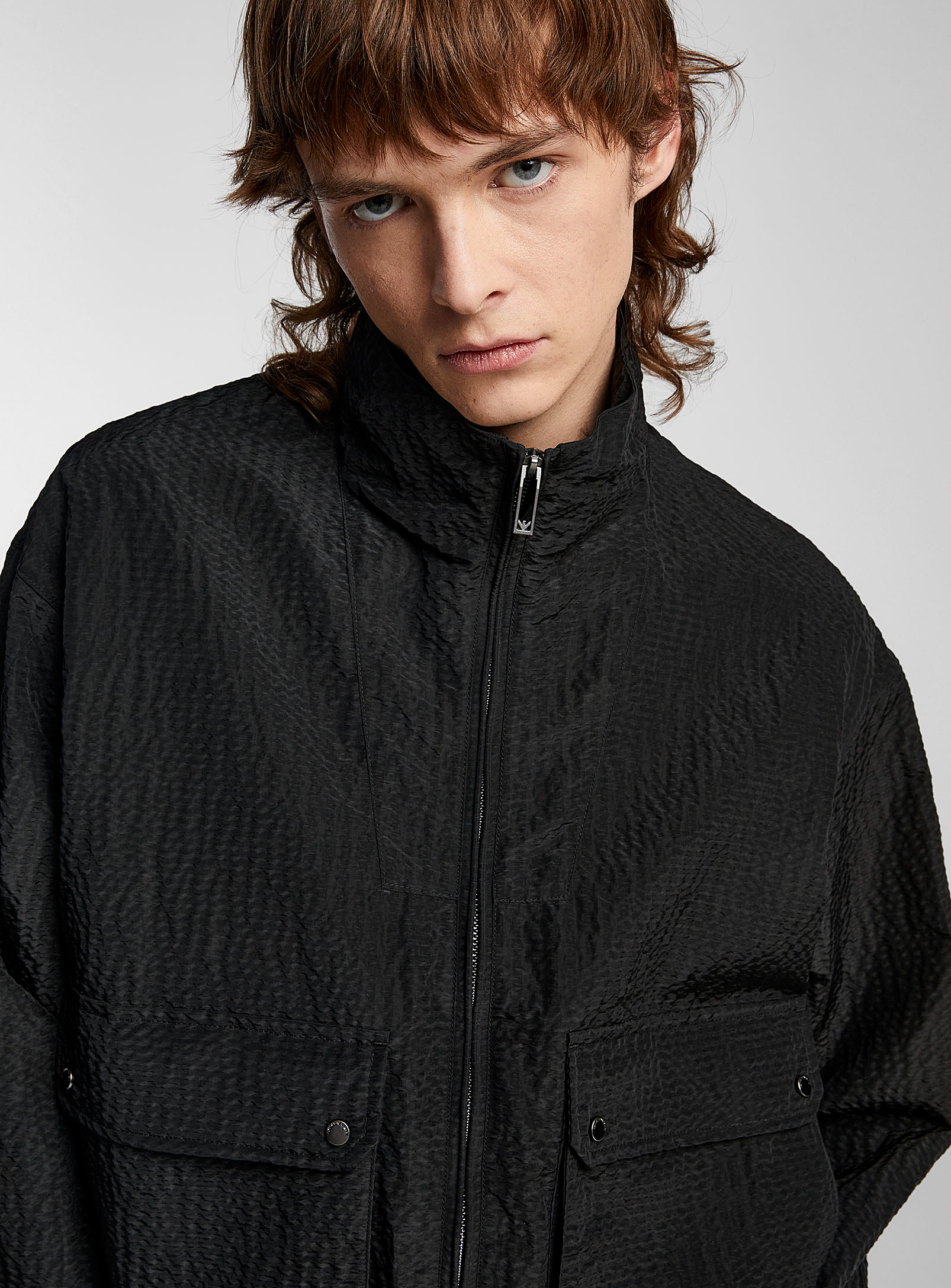 Emporio Armani Wrinkled Fabric Jacket In Black