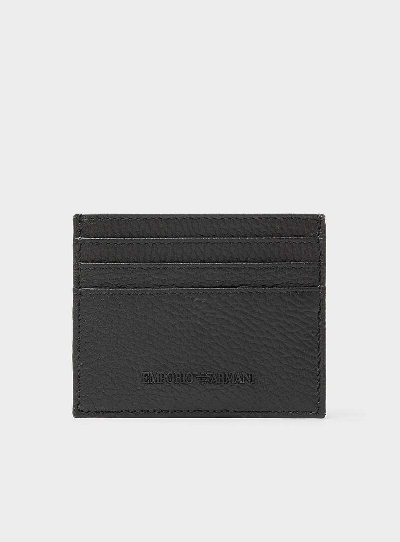 Embossed logo grained leather card case product image (primary)