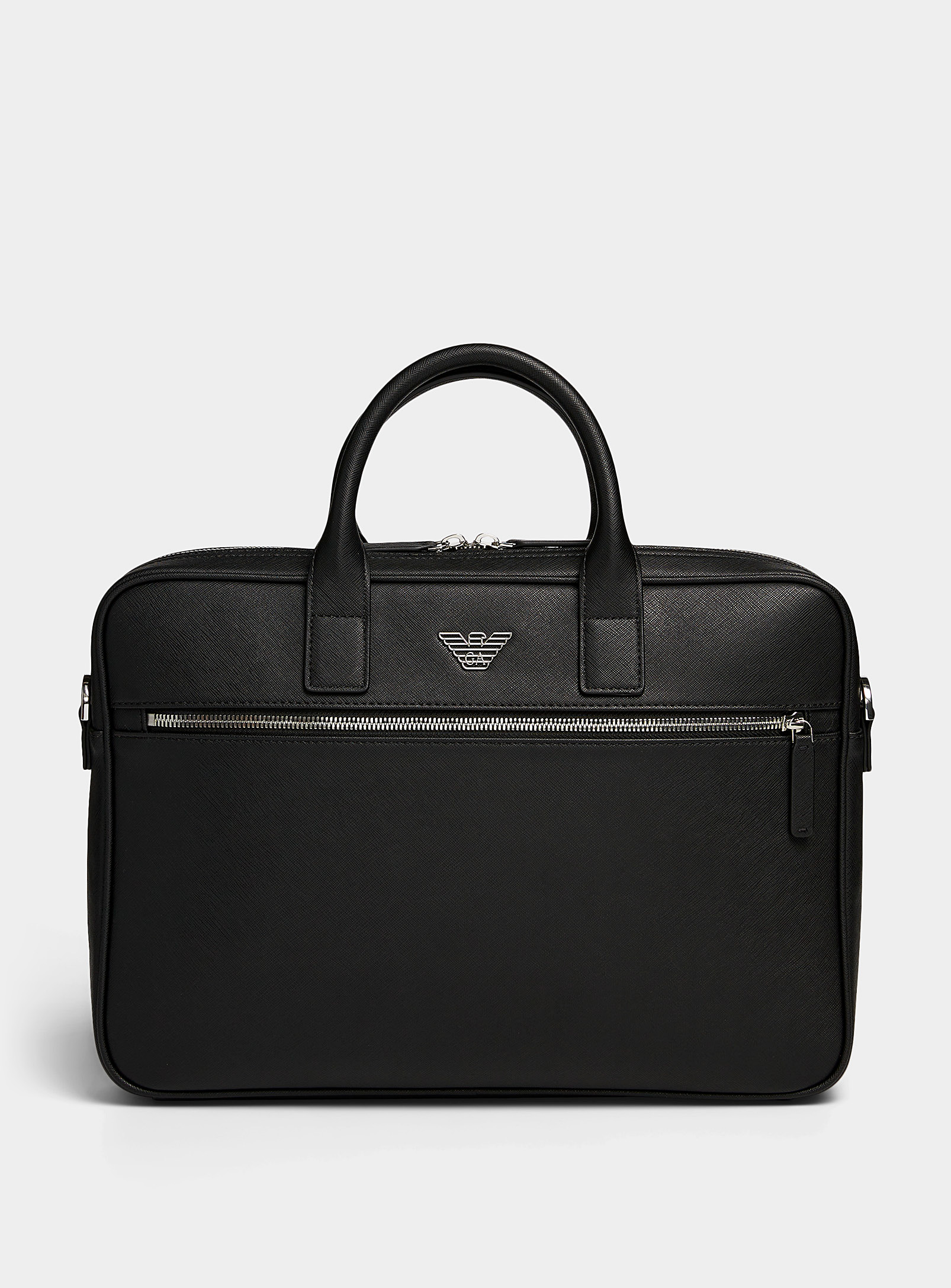 Emporio Armani Regenerated-leather Briefcase With Eagle Pate In Black