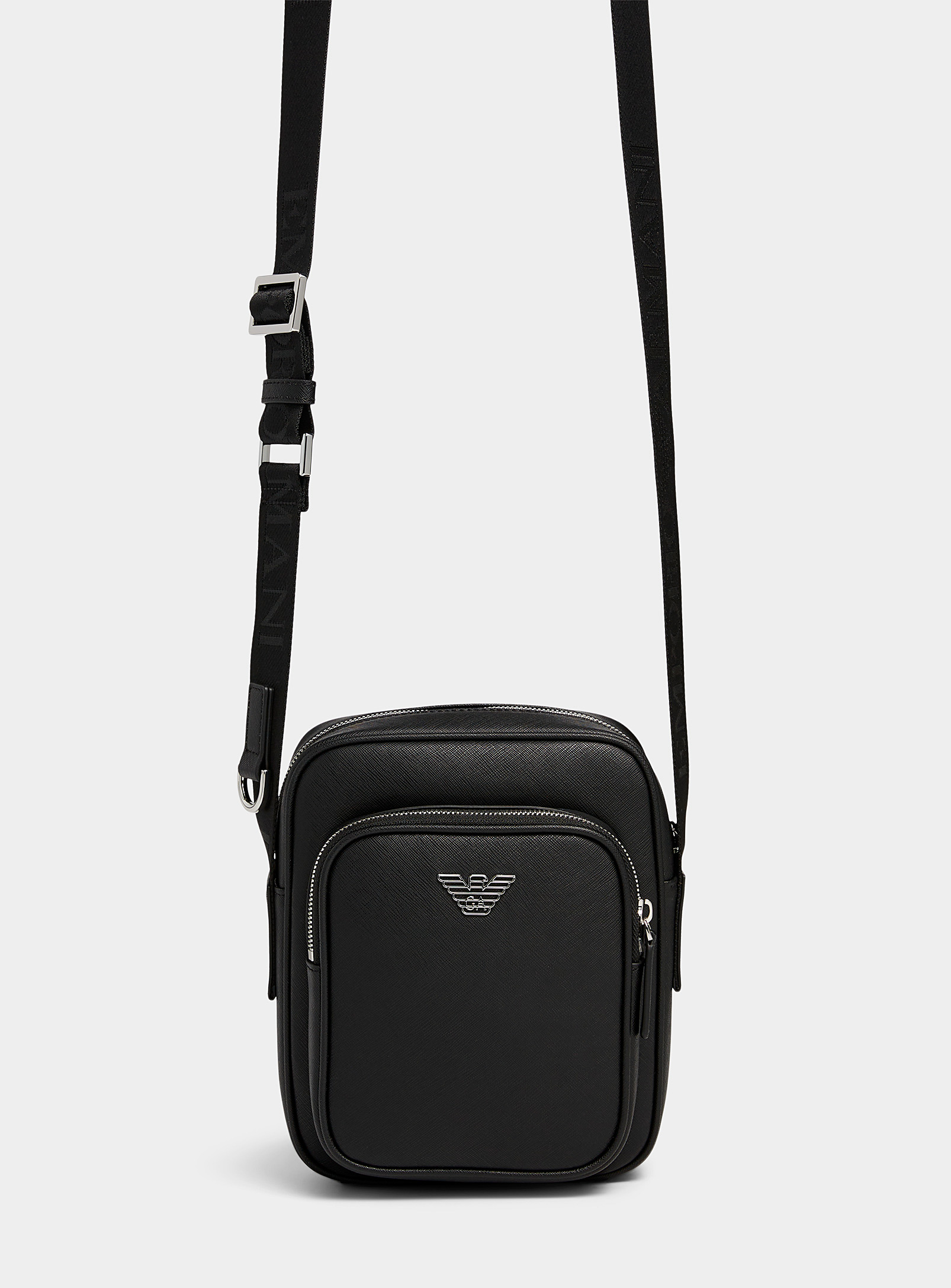Shop Emporio Armani Metallic Logo Messenger Bag In Black