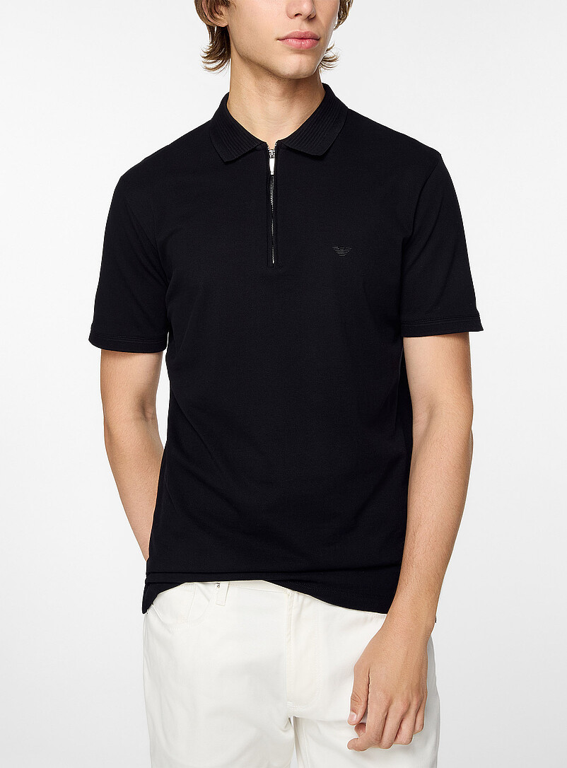Zip-collar piqué polo shirt product image (primary)