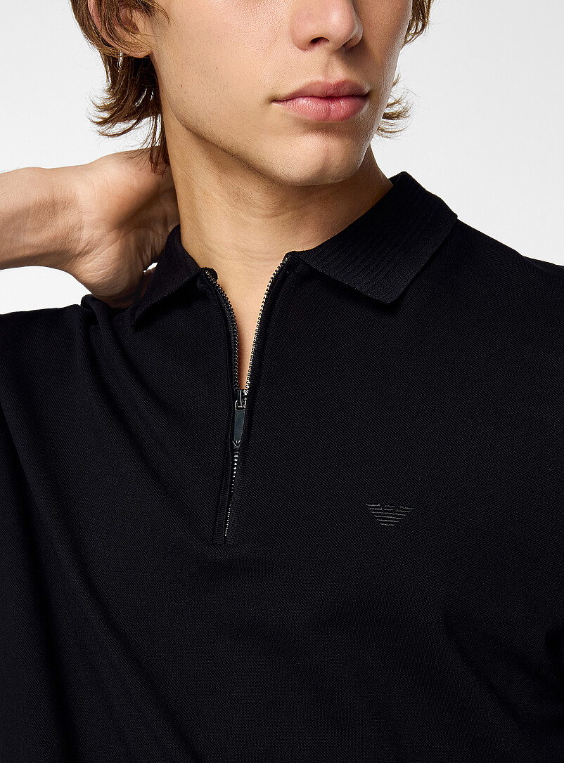 Zip-collar piqué polo shirt product image 2