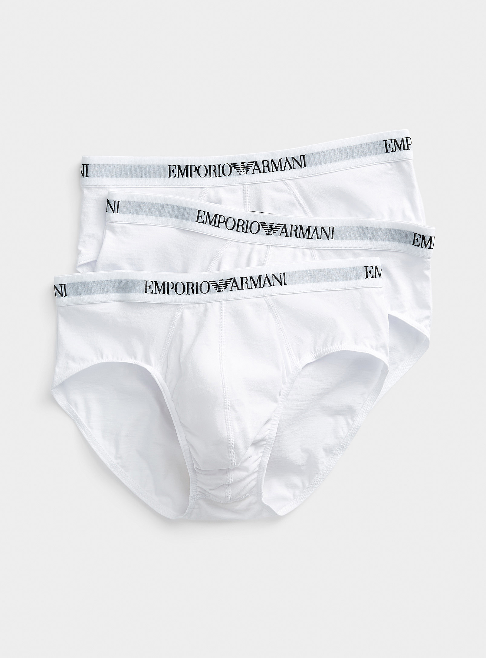 Emporio Armani Logo-waist Solid Briefs 3-pack In White