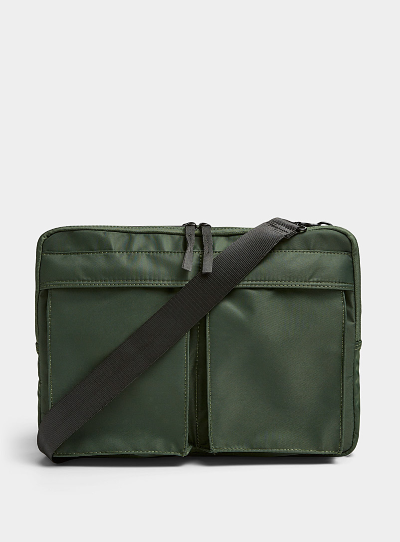 Le 31 Mossy Green Nylon shoulder bag for men