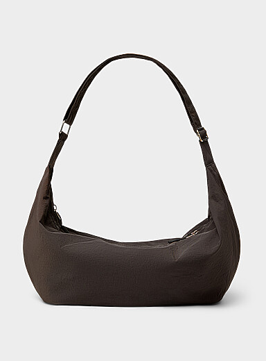 XL crinkled fabric half-moon bag