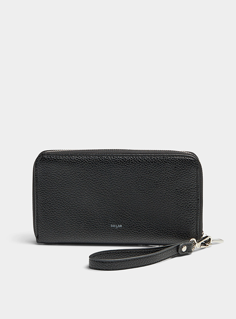 COLAB Black Pebbled rectangular wallet for women