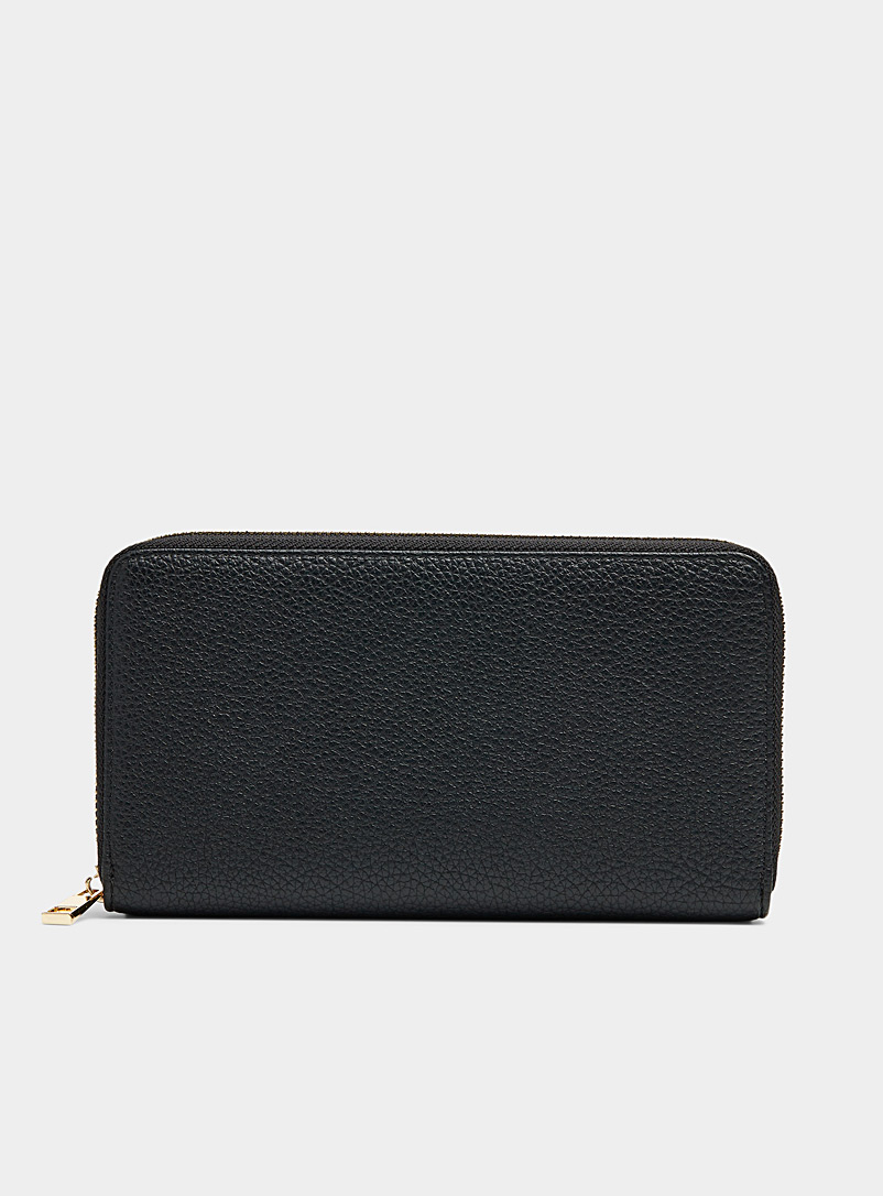 Simons Black Large recycled grained wallet for women