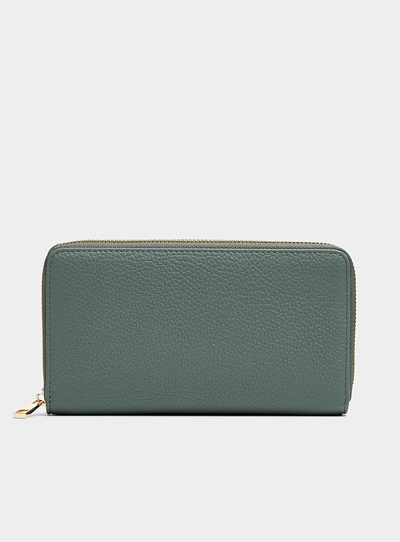 Simons Kelly Green Large recycled grained wallet for women
