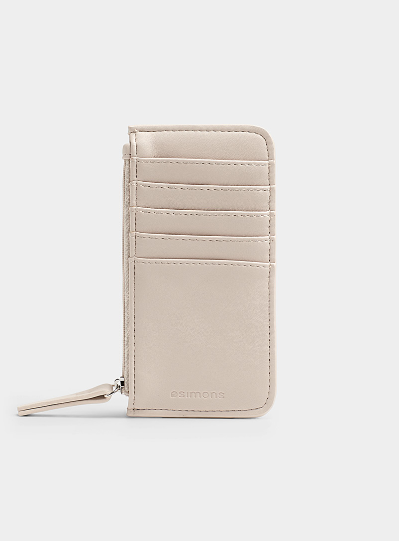Simons Cream Beige Recycled topstitched card holder for women