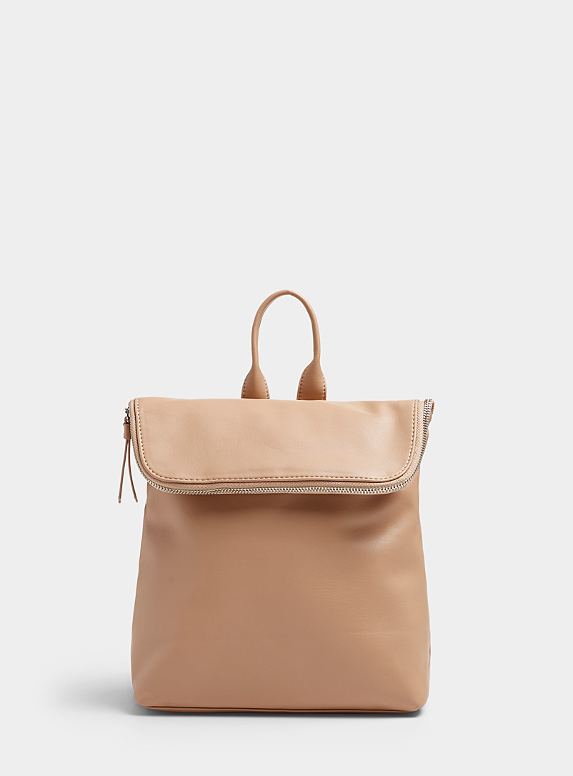 Simons Cream Beige Small minimalist flap backpack for women