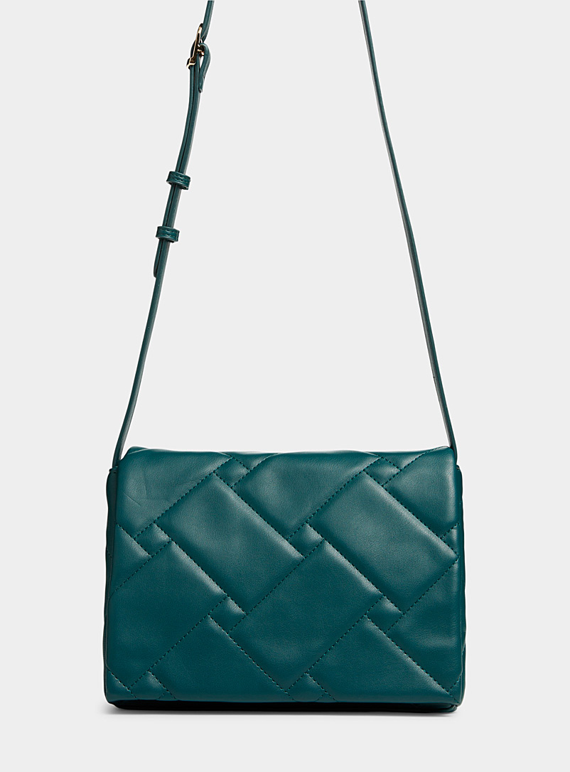 Simons Mossy Green Quilted geometric flap bag for women
