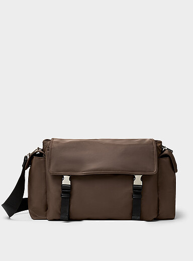 Silver-clip recycled nylon messenger bag