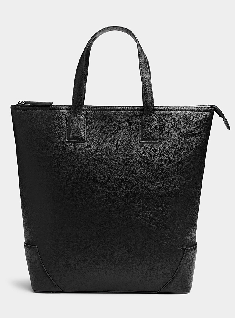 Le 31 Black Zipped grained faux-leather tote for men