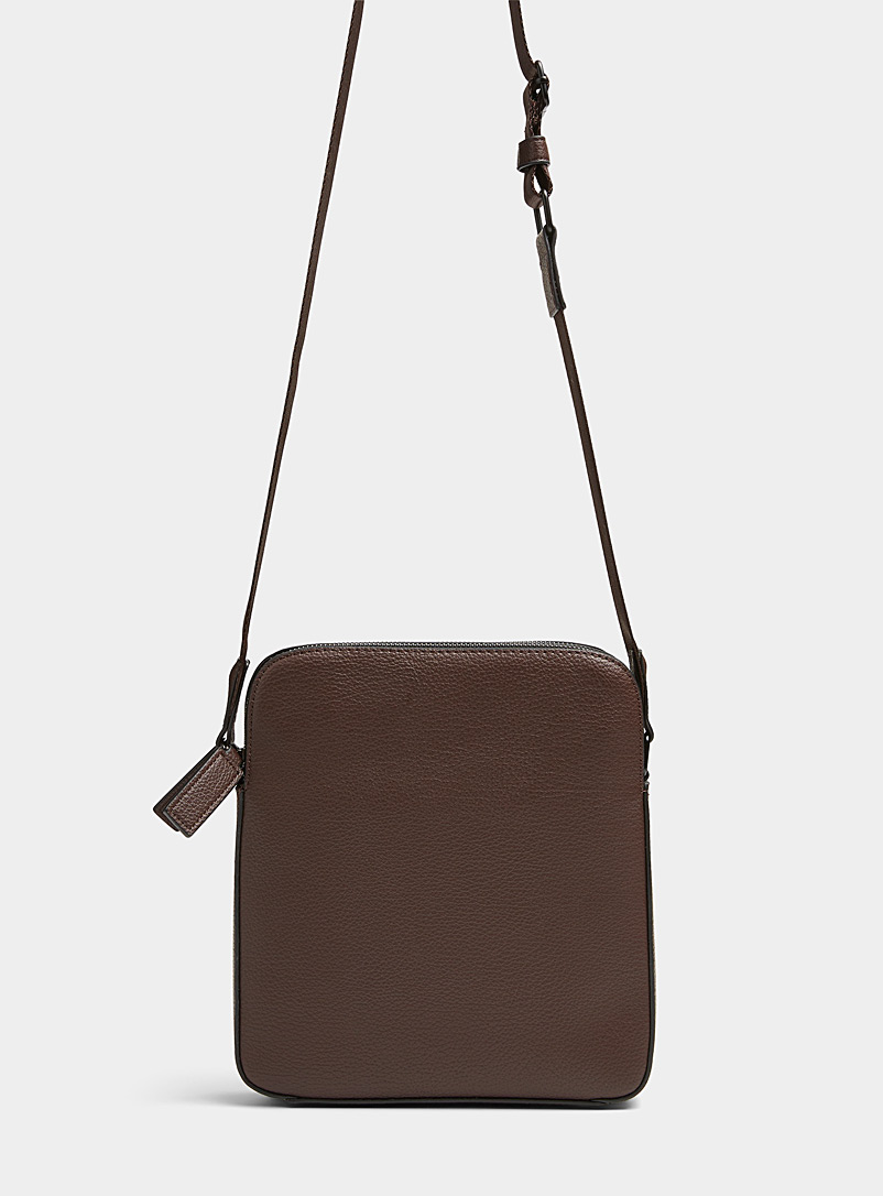 Le 31 Dark Brown Double-compartment faux-leather shoulder bag for men