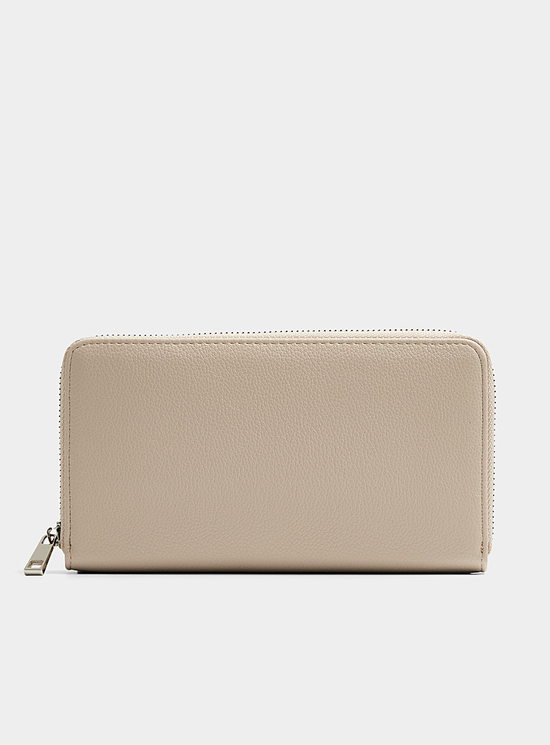 Simons Cream Beige Pebbled recycled minimalist wallet for women