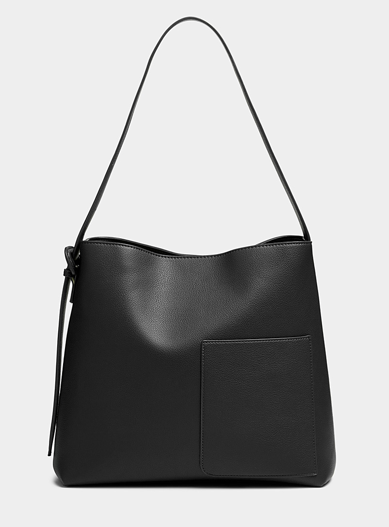 Simons Black Pebbled patch-pocket tote for women