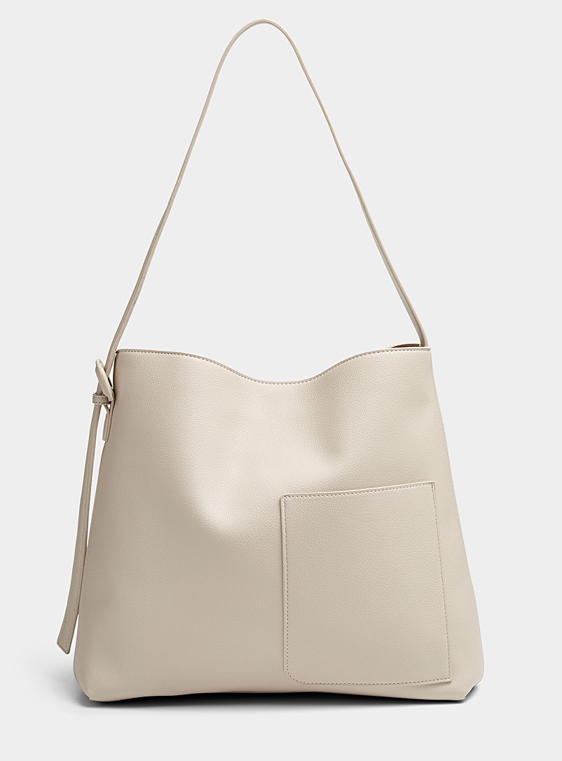 Simons Cream Beige Pebbled patch-pocket tote for women