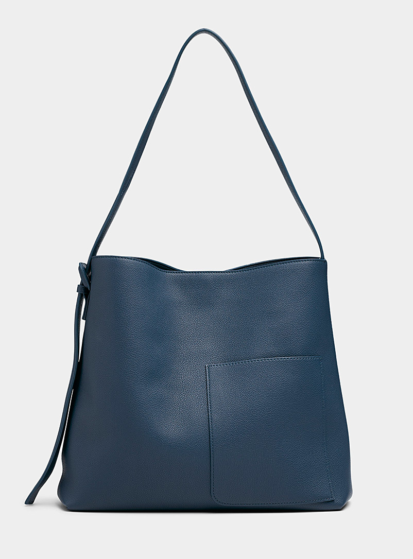 Simons Dark Blue Pebbled patch-pocket tote for women