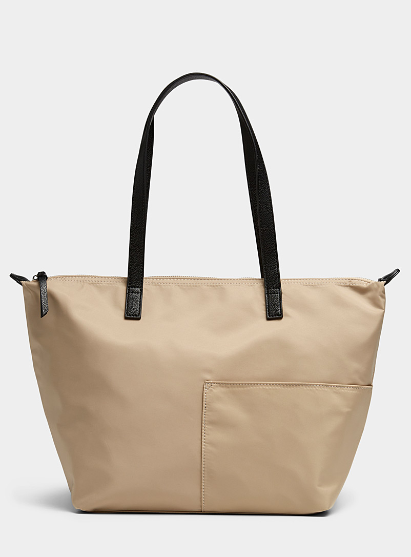 Simons Cream Beige Patch-pocket recycled tote for women