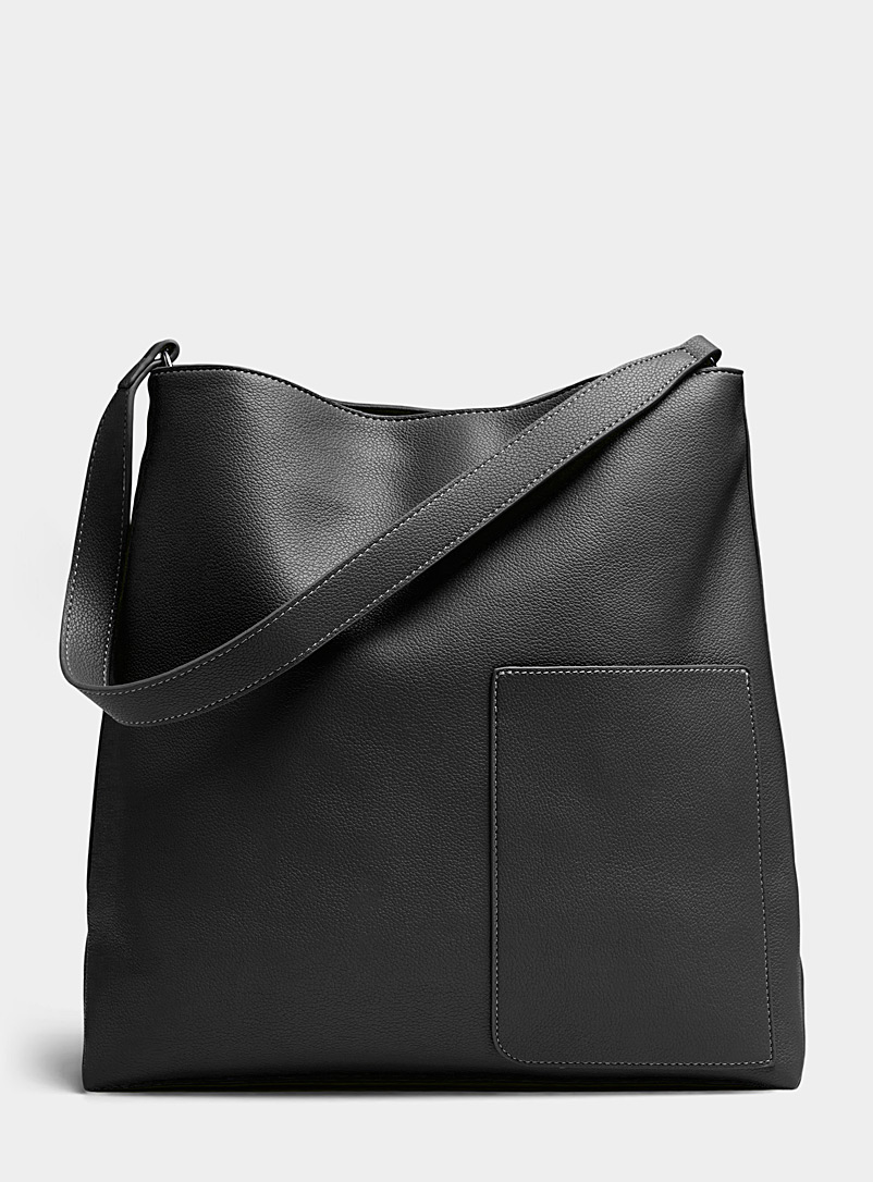 Simons Black Patch-pocket minimalist tote for women