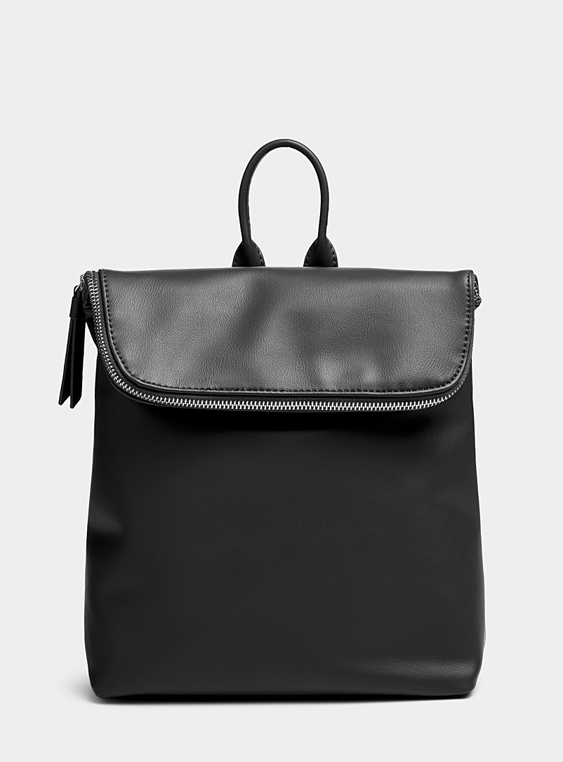 Simons Black Small matte minimalist flap backpack for women