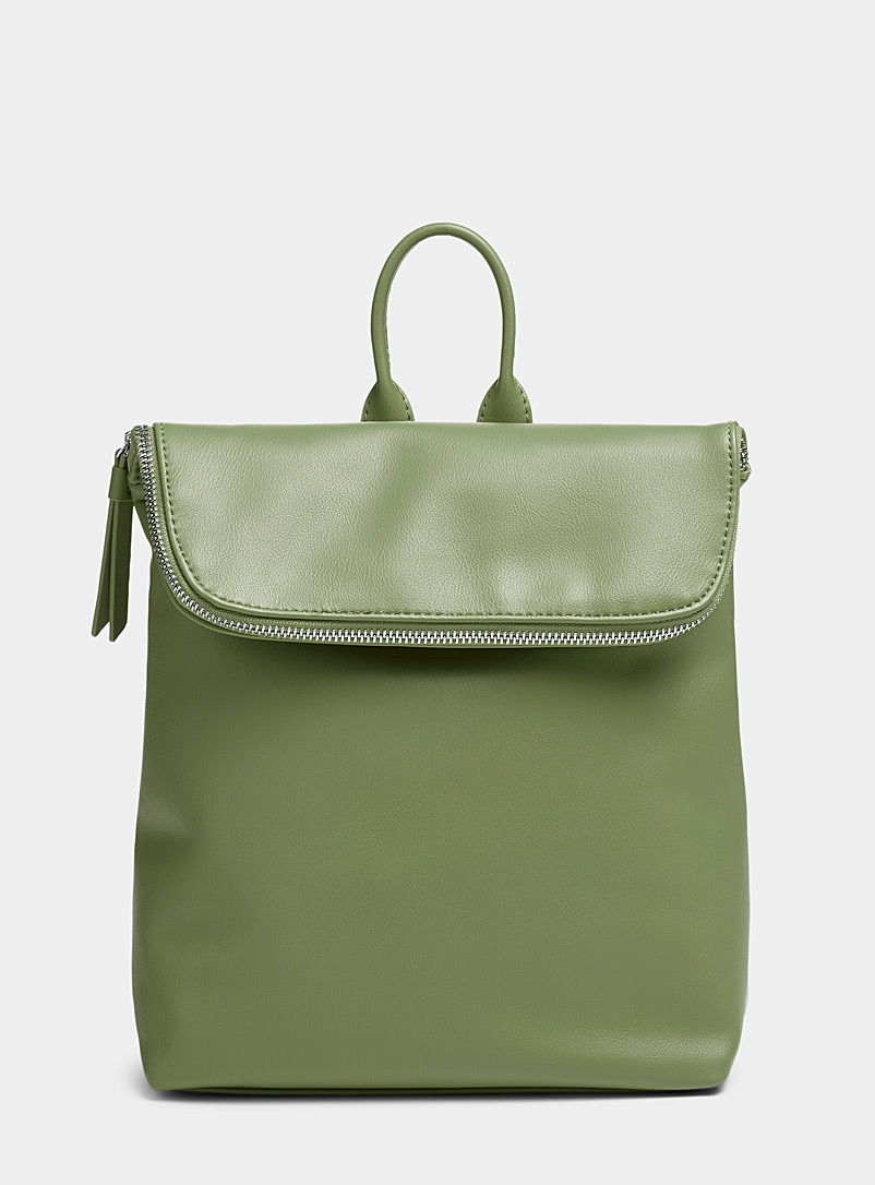 Simons Khaki Small matte minimalist flap backpack for women