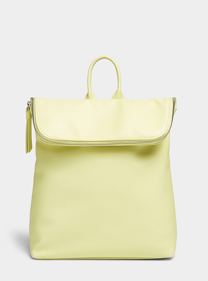 Simons Light Yellow Small matte minimalist flap backpack for women