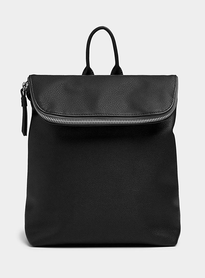 Simons Black Minimalist zip-flap small backpack for women