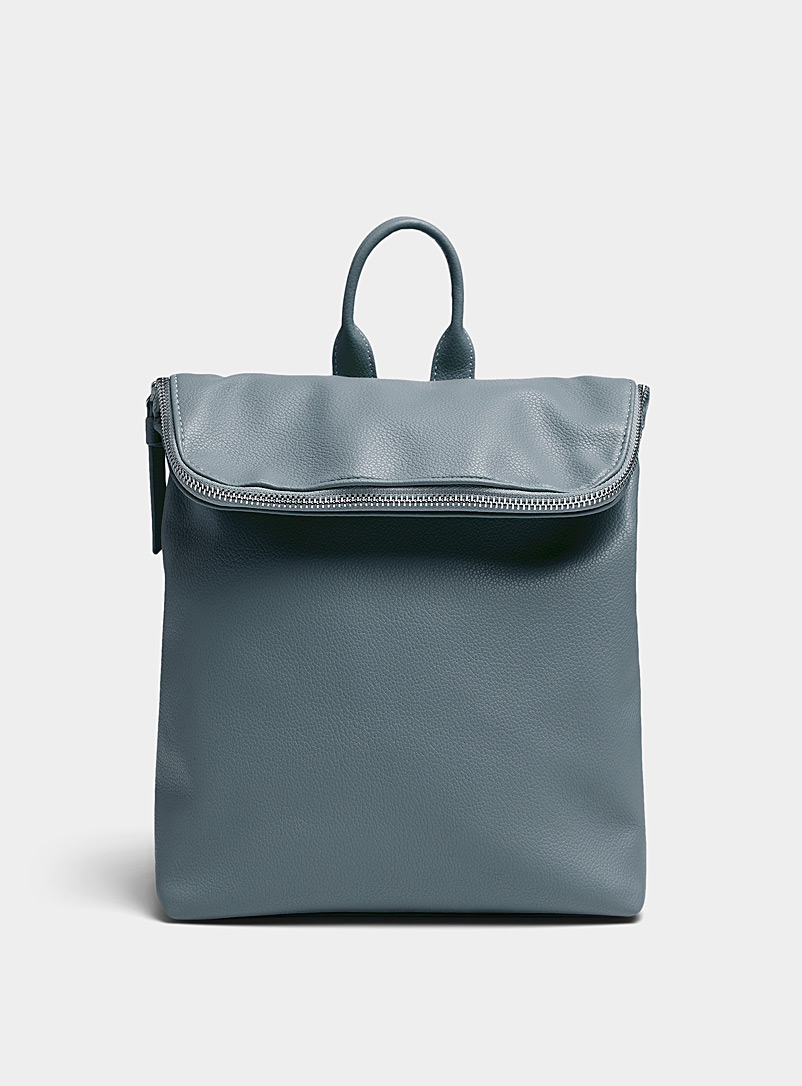 Simons Slate Blue Minimalist zip-flap small backpack for women