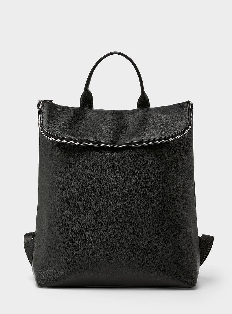 Zipped-flap pebbled faux-leather backpack product image (primary)