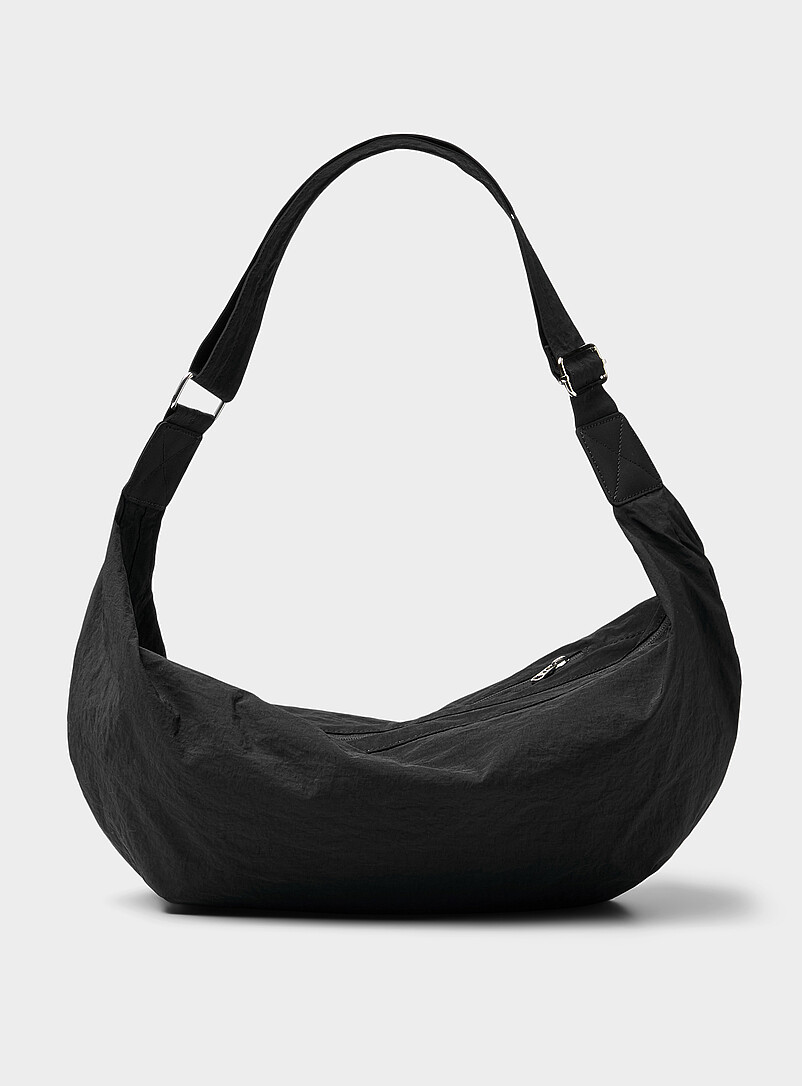 Xl Crinkled Fabric Half-Moon Bag
