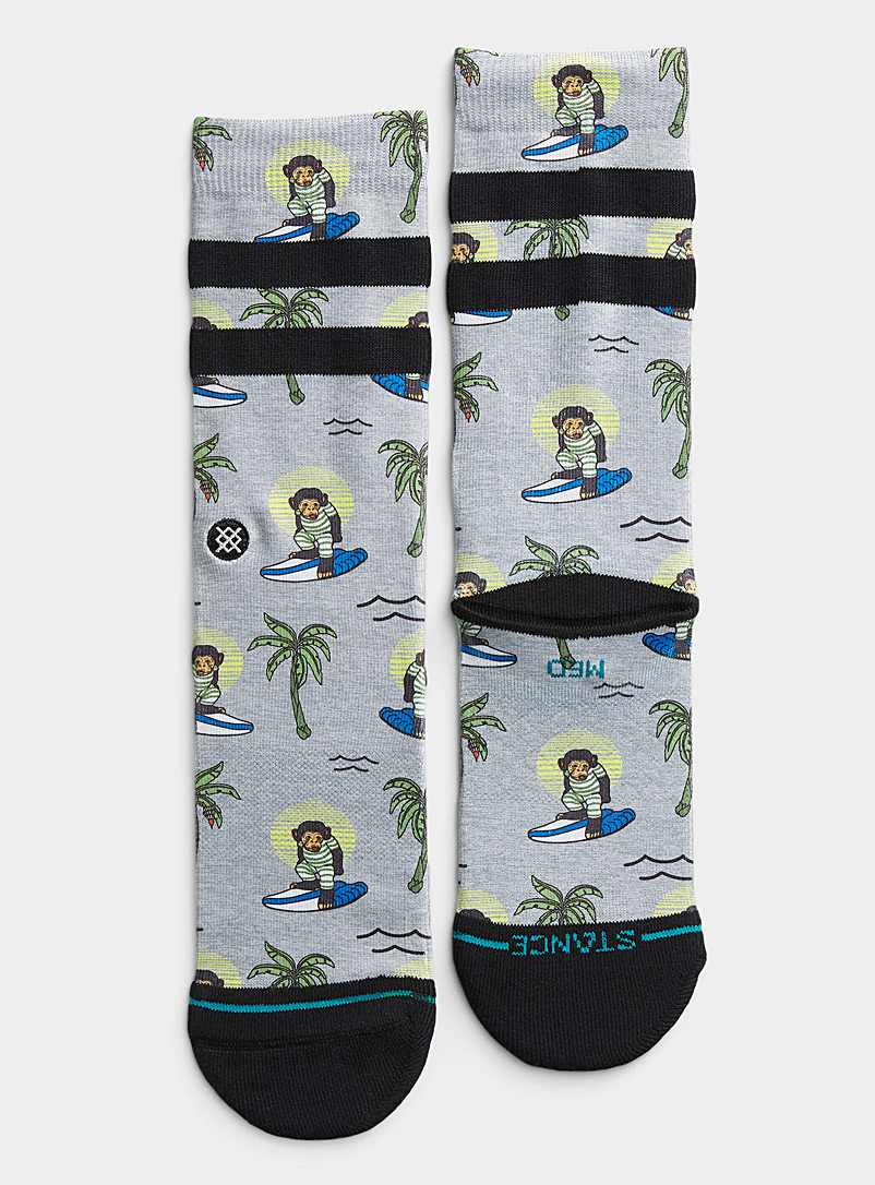 Stance Patterned Grey Surfing monkey socks for women